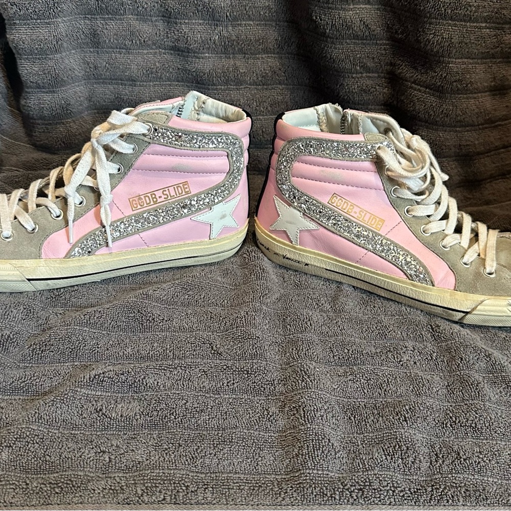 Golden Goose Pink and Silver High-Top Sneakers